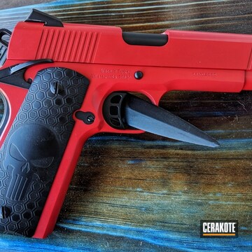 Cerakoted Punisher Themed 1911 Handgun Build Coated In Cerakote's Graphite Black And Smith & Wesson Red