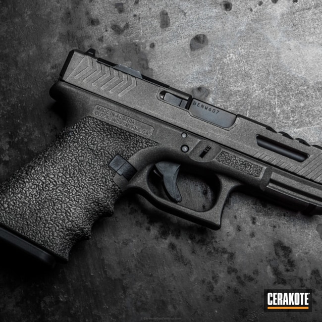 Cerakoted: Glock 19,Custom Machined,Custom,Tungsten H-237,Stippled,Pistol,Glock,Machined Slide,Handguns