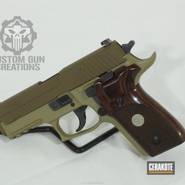 Cerakoted Sig Sauer P229 Elite Handgun Coated In H-235 Coyote Tan And H-261 Glock Fde