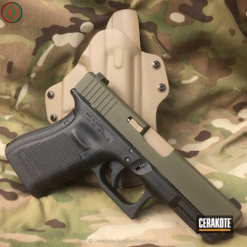 Cerakoted Two Tone Glock Handgun Coated In H-235 Coyote Tan And H-240 Mil Spec O.d. Green