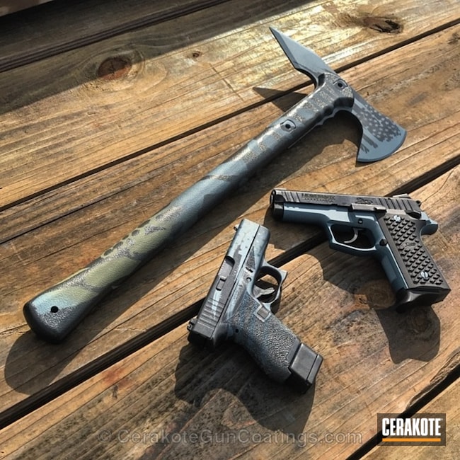 Cerakoted: Armor Black H-190,Pistol,Glock,American Flag,Blue Titanium H-185
