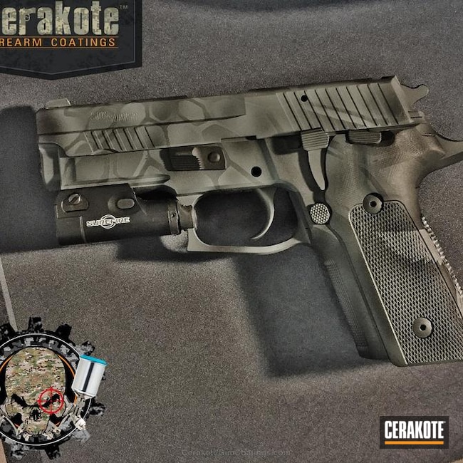 Cerakoted: Custom Mix,Stone Grey H-262,Graphite Black H-146,Tungsten H-237,Pistol,Typhon Kryptek