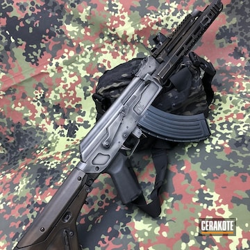 Cerakoted Battleworn Ak Rifle Coated In Gun Metal Grey, Midnight Bronze And Armor Black