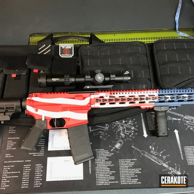 Cerakoted: Bright White H-140,NRA Blue H-171,Stag Arms,USMC Red H-167,Tactical Rifle,American Flag,AR-15
