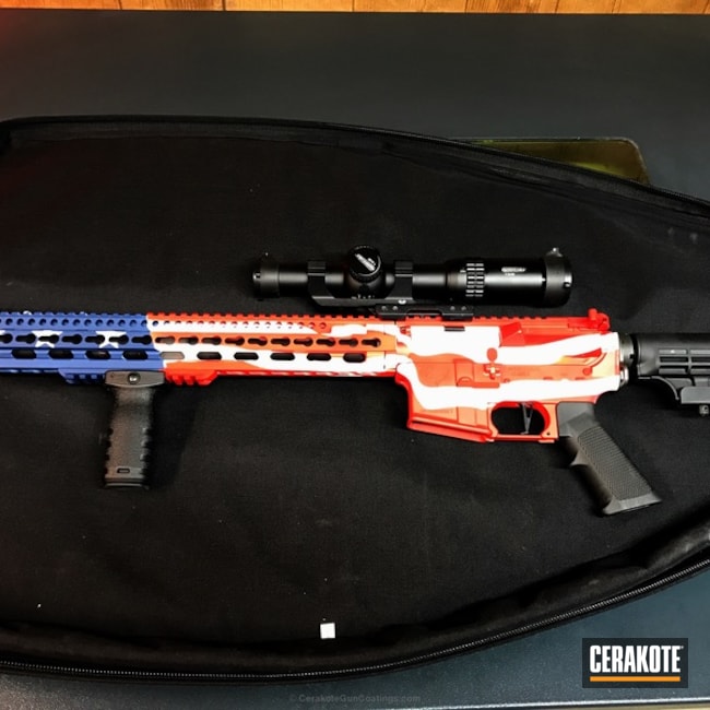 Cerakoted: Bright White H-140,NRA Blue H-171,Stag Arms,USMC Red H-167,Tactical Rifle,American Flag,AR-15