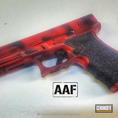 Powder Coating: Graphite Black H-146,Glock,Distressed,Pistol,Glock 34,FIREHOUSE RED H-216,Stippled