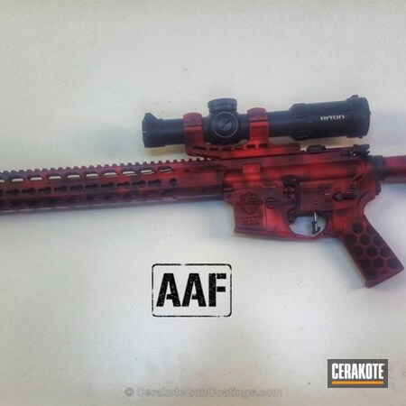 Powder Coating: Graphite Black H-146,5.56,Distressed,Warfighter,Tactical Rifle,FIREHOUSE RED H-216,AR-15