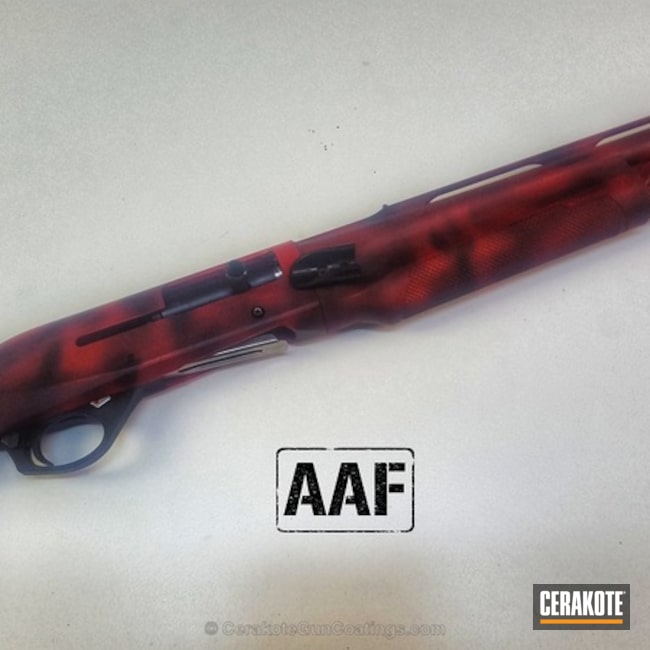 Cerakoted Benelli Shotgun Coated In Graphite Black And Smith & Wesson Red