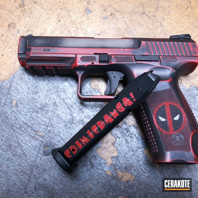 Cerakoted Canik Tp9 Handgun Finished In A Custom Comic Book Theme
