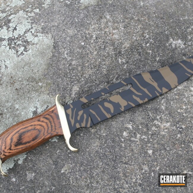 Cerakoted Tiger Stripe Camo Knife With Clear Coat Matte Finish.