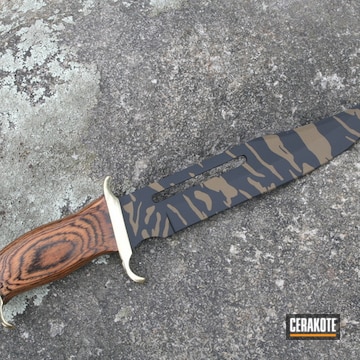 Cerakoted Tiger Stripe Camo Knife With Clear Coat Matte Finish.