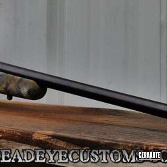 Cerakoted: Custom Mix,Bolt Action Rifle,Highland Green H-200,Graphite Black H-146,FS FIELD DRAB H-30118,Organic Pattern,BENELLI® SAND H-143,Custom Camo,GLOCK® FDE H-261,Chocolate Brown H-258