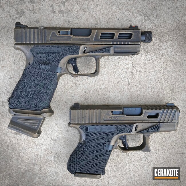 Cerakoted: Custom Milling,Battleworn,Graphite Black H-146,Distressed,Burnt Bronze H-148,Stippled,Pistol,Glock,Glock 23