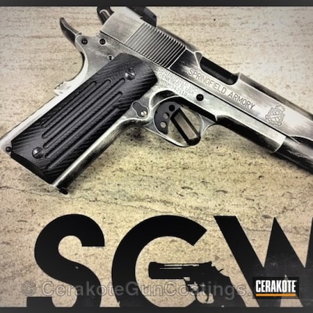 Powder Coating: Distressed white,1911,Pistol,Springfield 1911,Armor Black H-190,Stormtrooper White H-297,Springfield Armory,SGW