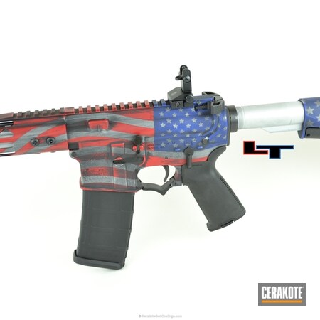 Powder Coating: Distressed,NRA Blue H-171,Crushed Silver H-255,Battleworn AR-15,Tactical Rifle,American Flag,FIREHOUSE RED H-216,AR-15,Distressed American Flag