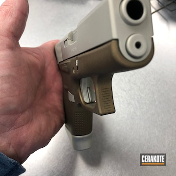 Cerakoted Two Tone Glock 43 In H-153 Shimmer Gold And H-148 Burnt Bronze