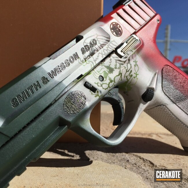Cerakoted: Bright White H-140,Highland Green H-200,Flag of Mexico,Smith & Wesson,Zombie Green H-168,USMC Red H-167,Chocolate Brown H-258