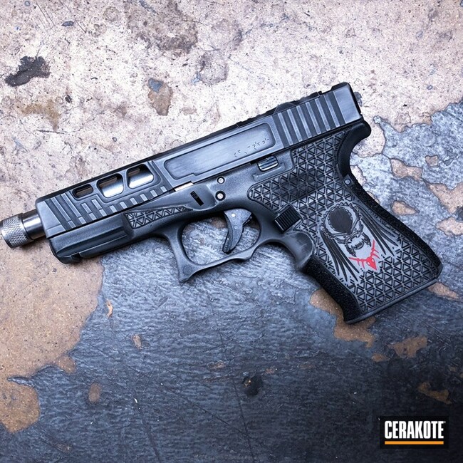 Cerakoted Custom Glock Handgun Coated In Armor Back, Usmc Red And Smith & Wesson Grey