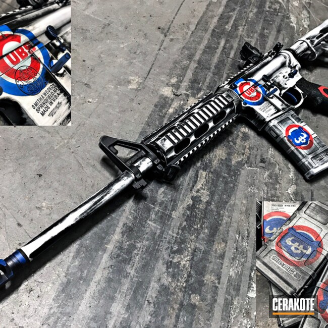 Cerakoted Baseball Themed Rifle Build In Graphite Black, Ridgeway Blue, Crimson And Hidden White