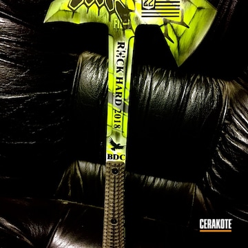 Cerakoted Custom Tomahawk Coated In Zombie Green, Satin Aluminum And Graphite Black