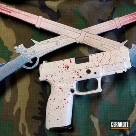 Powder Coating: Bright White H-140,Pistol,Springfield Armory,Blood Splatter,FIREHOUSE RED H-216