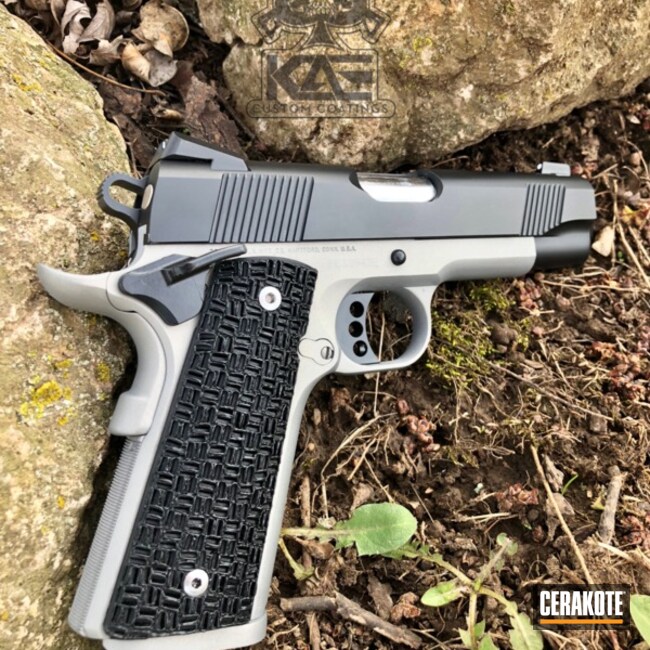 Cerakoted Colt Commander Handgun Coated In H-150 Savage Stainless And H-146 Graphite Black