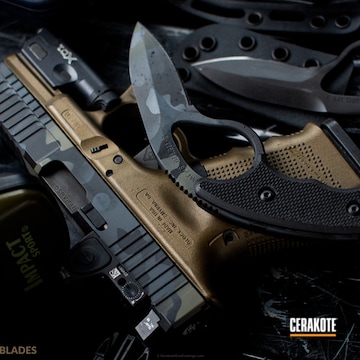 Cerakoted Matching Handgun And Knife In A Custom Cerakote Multicam Finish
