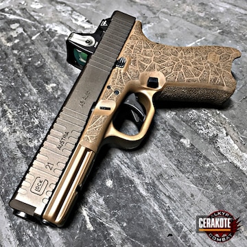 Cerakoted Custom Milled / Stippled Glock 21 In A H-235 Coyote Tan And H-146 Graphite Black