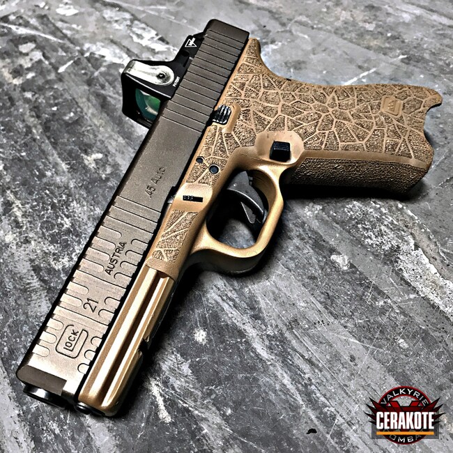 Cerakoted: Custom Milling,Glock 21,Coyote Tan H-235,Graphite Black H-146,Stippled,Pistol,Glock,RMR Optic