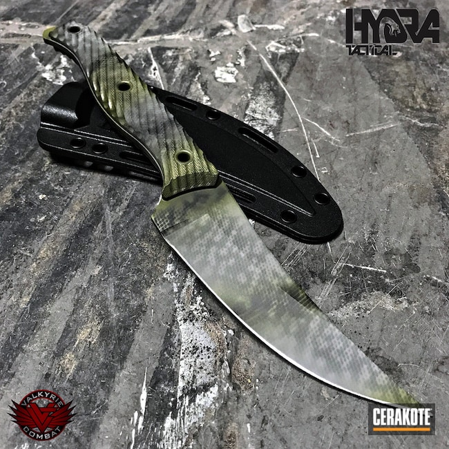 Cerakoted: Fixed-Blade Knife,Graphite Black H-146,More Than Guns,Bull Shark Grey H-214,Noveske Bazooka Green H-189,Custom Camo
