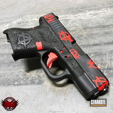Cerakoted Glock Handgun Coated In H-146 Graphite Black, H-221 Crimson And H-210 Sig Dark Grey