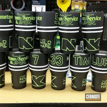 Cerakoted Personalized Tumbler Cups Coated In Graphite Black, Zombie Green And Hidden White