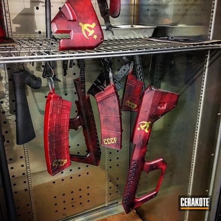Powder Coating: DEWALT YELLOW H-126,Graphite Black H-146,AK-47,soviet,Cccp,FIREHOUSE RED H-216,Gun Parts,Akshotgun