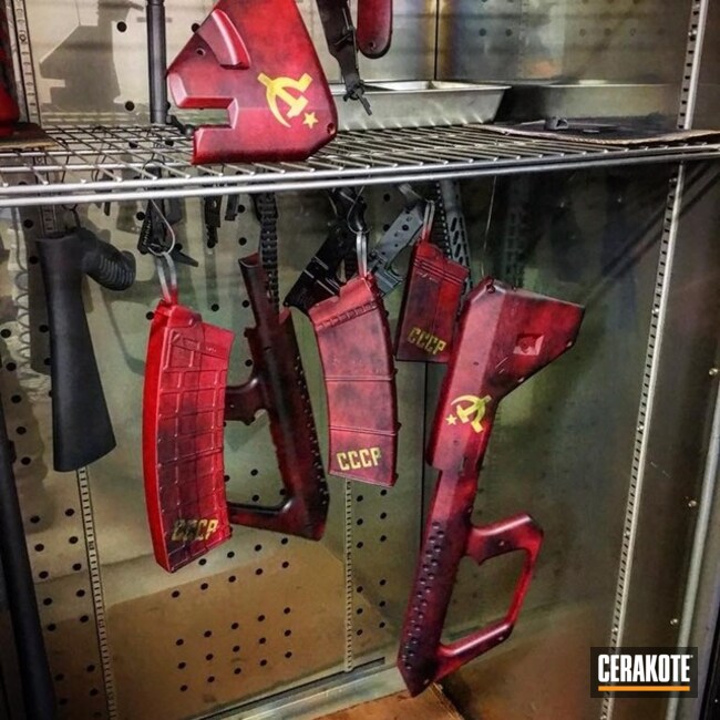 Cerakoted: soviet,FIREHOUSE RED H-216,Graphite Black H-146,Cccp,Gun Parts,AK-47,Akshotgun,DEWALT YELLOW H-126