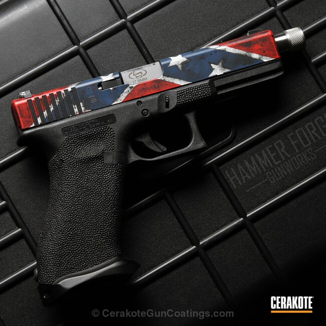 Cerakoted: 9mm,Snow White H-136,Confederate Flag,Graphite Black H-146,USMC Red H-167,Rebel Flag,Pistol,KEL-TEC® NAVY BLUE H-127,Glock,Glock 17,Handguns