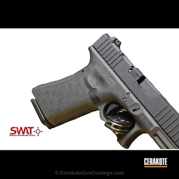 Cerakoted Laser Engraved Basketweave Glock Handgun Coated In Cerakote H-112 Cobalt