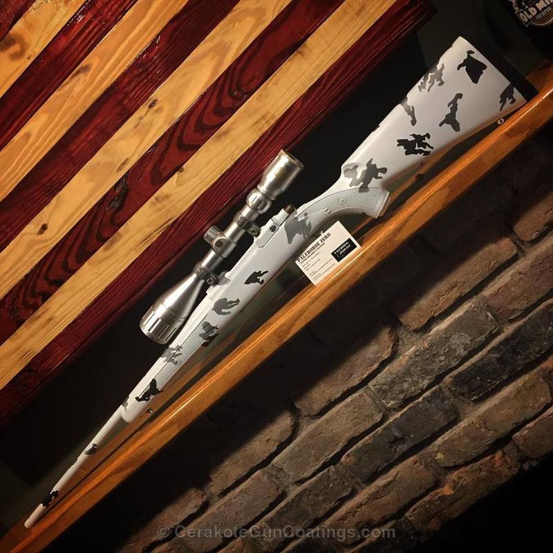 Bolt Action Rifle in a Custom Snow Camo by DAVID CAMPBELL | Cerakote
