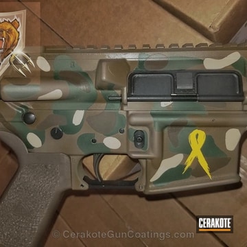 Cerakoted Ar In A Custom Camo Pattern With Cancer Awareness Yellow Ribbon