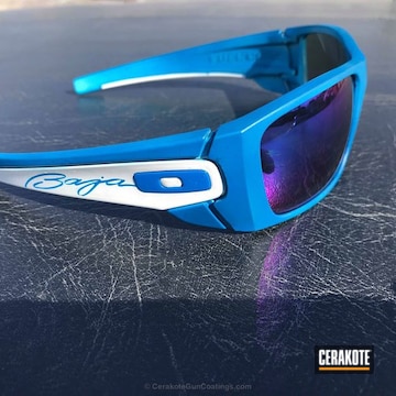 Cerakoted Oakley Sunglasses Coated In H-140 Bright White And H-169 Sky Blue