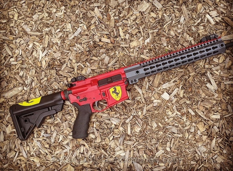 Black Rifle Car Rifle coated in a Custom Ferrari Car Theme by TRISTAN SCHWARTZ | Cerakote