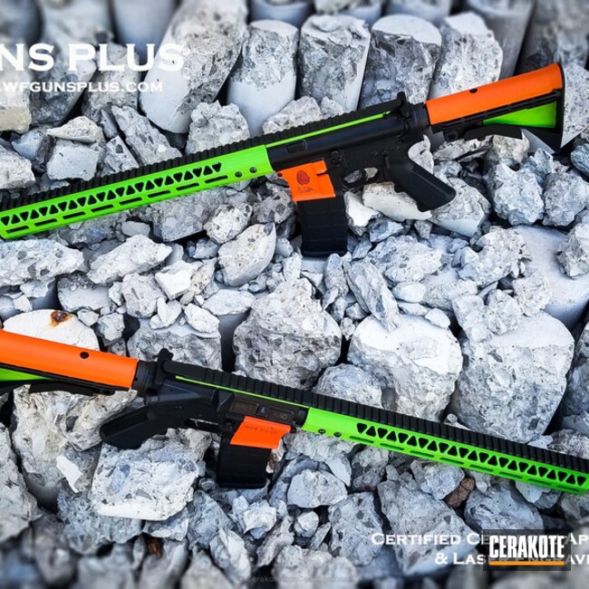 Cerakoted Tactical Rifles In H-146 Graphite Black, H-1128 Hunter Orange And H-168 Zombie Green