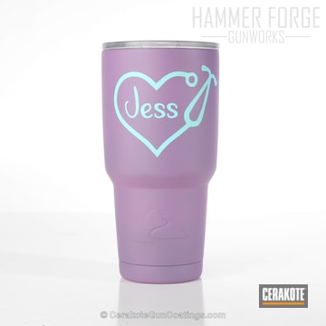 Cerakoted Custom Tumbler Cup In A Robin's Egg Blue And Pastel Purple Finish