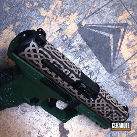 Powder Coating: Laser Engrave,Pistol,Walther,JESSE JAMES EASTERN FRONT GREEN  H-400,Celtic Theme,Walther PPQ,San Antonio Laser Engraving
