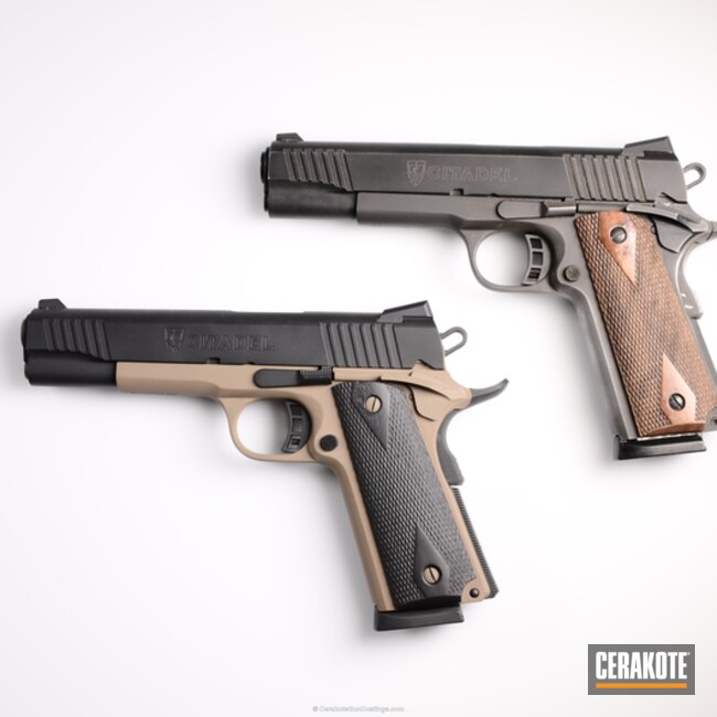 Cerakoted Restored Citadel 1911 In A Two Toned Graphite Black And Magpul Flat Dark Earth Finish