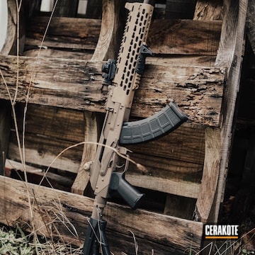 Cerakoted Custom Ak-47 Rifle Coated In Patriot Brown, Mud Brown And Magpul Fde