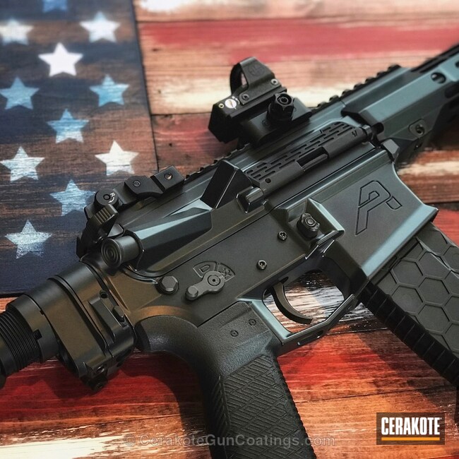 Cerakoted Tactical Ar-15 Rifle Coated In E-120 Smoke, E-110 Midnight And H-238 Midnight Blue