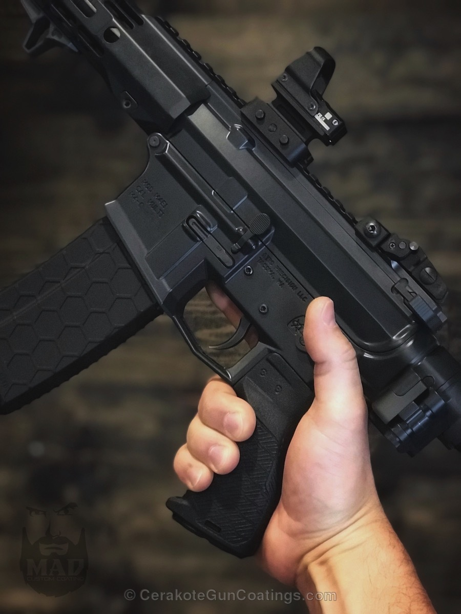 Tactical AR-15 Rifle coated in E-120 Smoke, E-110 Midnight and H