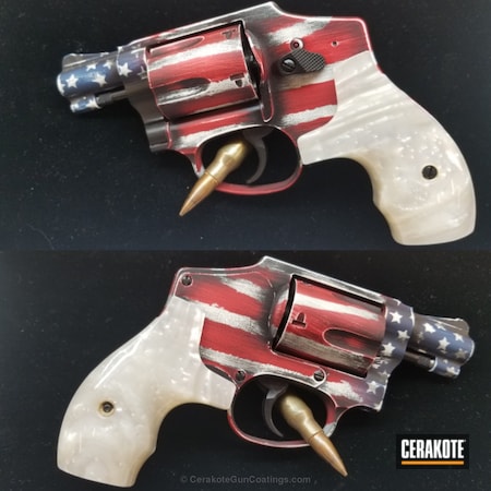 Powder Coating: Graphite Black H-146,Smith & Wesson,Snow White H-136,NRA Blue H-171,Revolver,S&W 642,FIREHOUSE RED H-216,Distressed American Flag