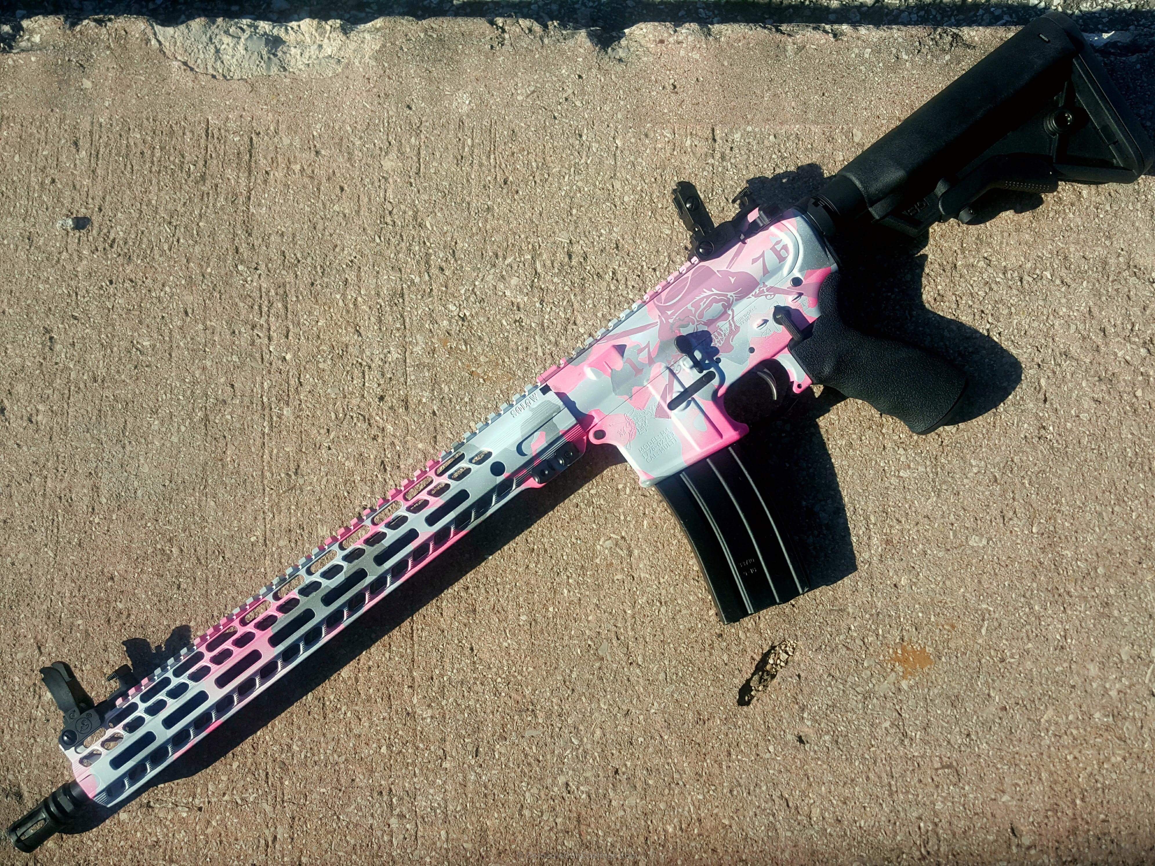 Pink Ar AR-15 coated in a Pink Camouflage Pattern by WEB USER | Cerakote
