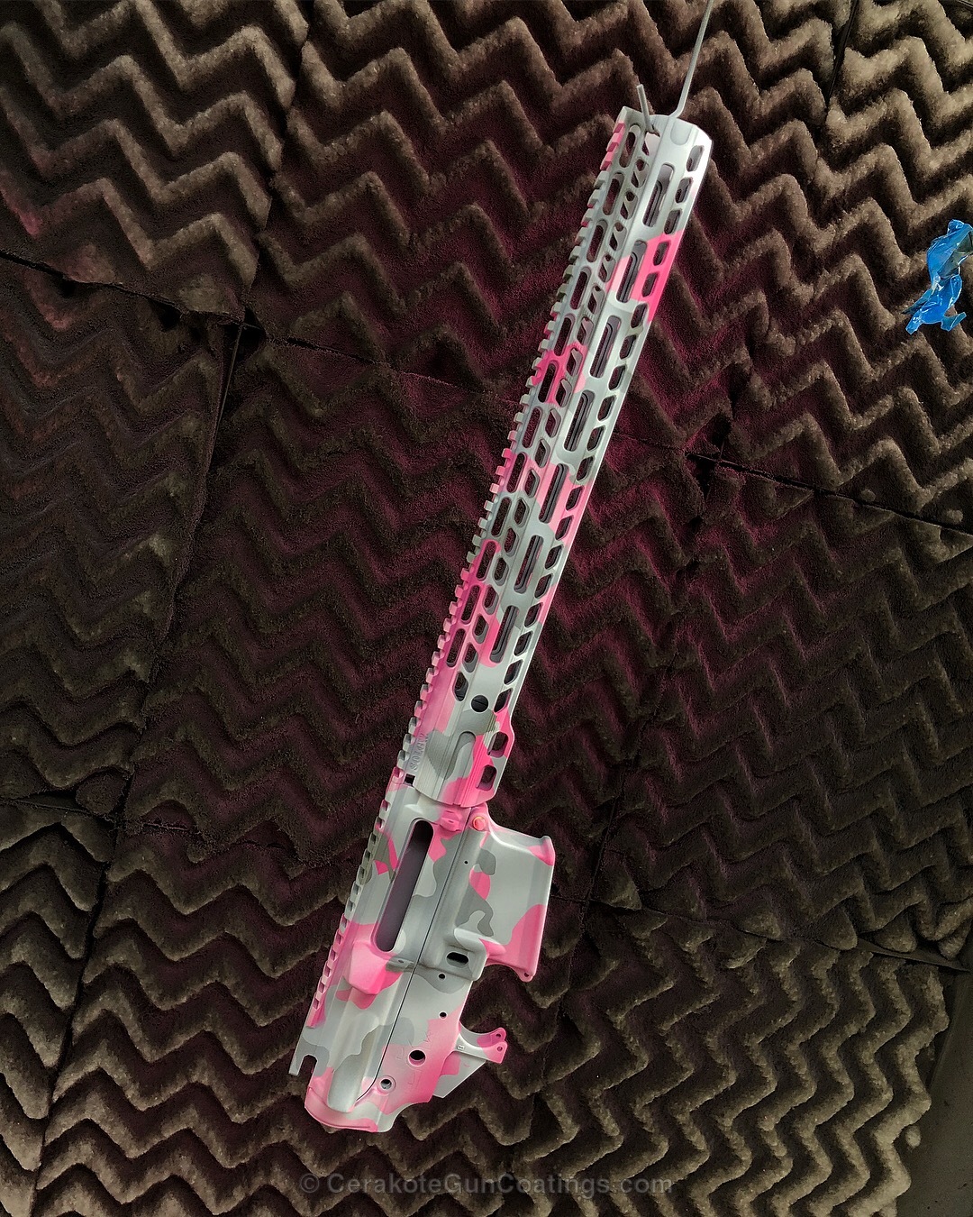 Pink Chassis Rifle AR-15 coated in a Pink Camouflage Pattern by WEB USER | Cerakote